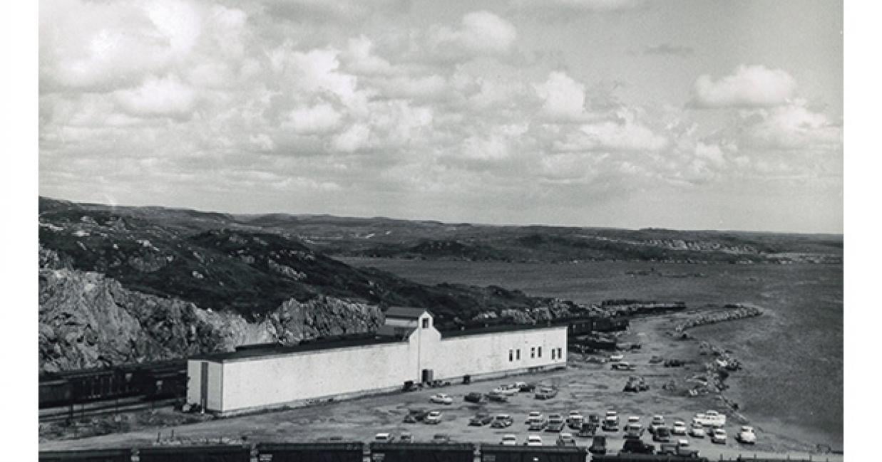 Aerial of a port aux basque train station