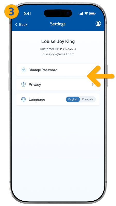 arrow pointing to change password