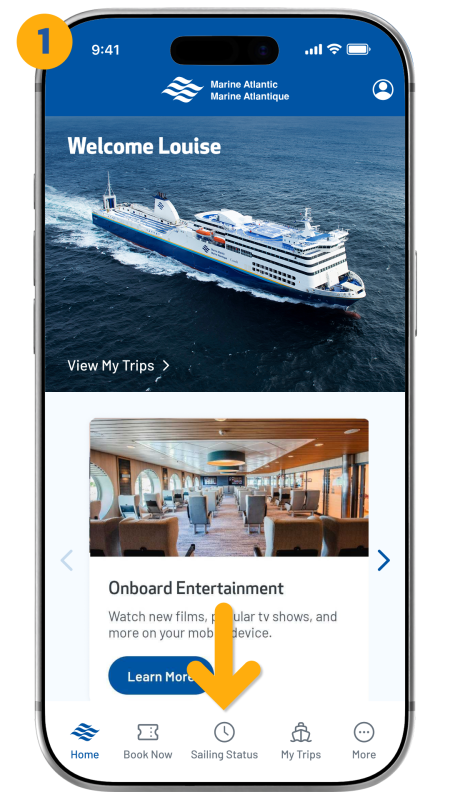arrow pointing to sailing status on bottom of screen