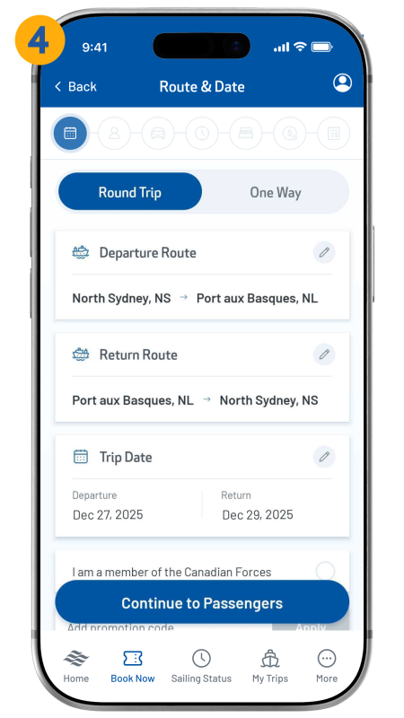 booking type option shown