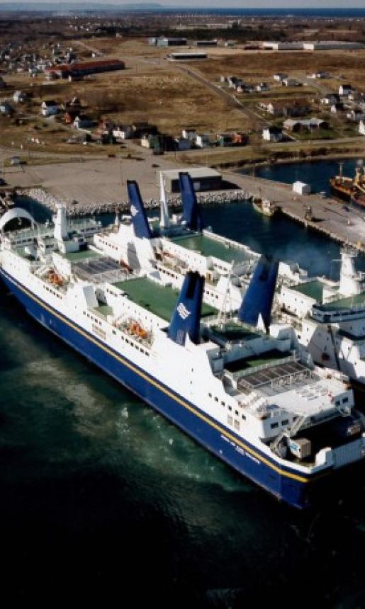 Image of the Joseph and Clara Smallwood beside another Marine Atlantic Vessel